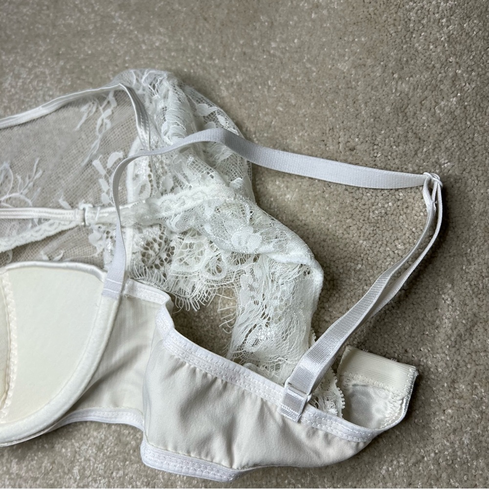 Oh La La Cherie Lingerie bra top eyelash lace white padded cropped‎ sexy L - Picture 8 of 11